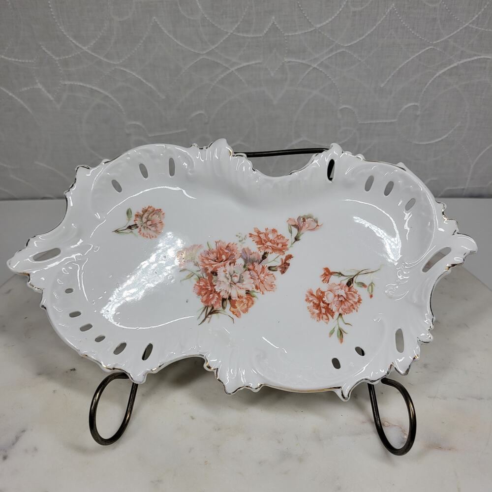 Furstenberg Floral Reticulated Trinket Dish 9.7" Porcelain Dresser Tray Germany